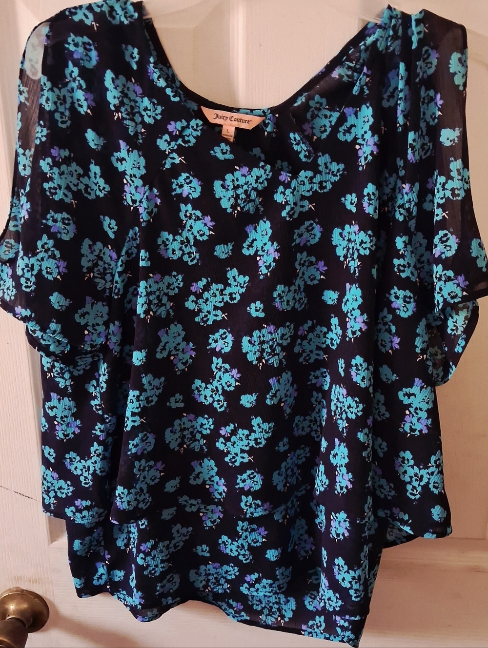 Juicy Couture - Women's Ruffle Layer Floral Cold Shoulder Large Blouse